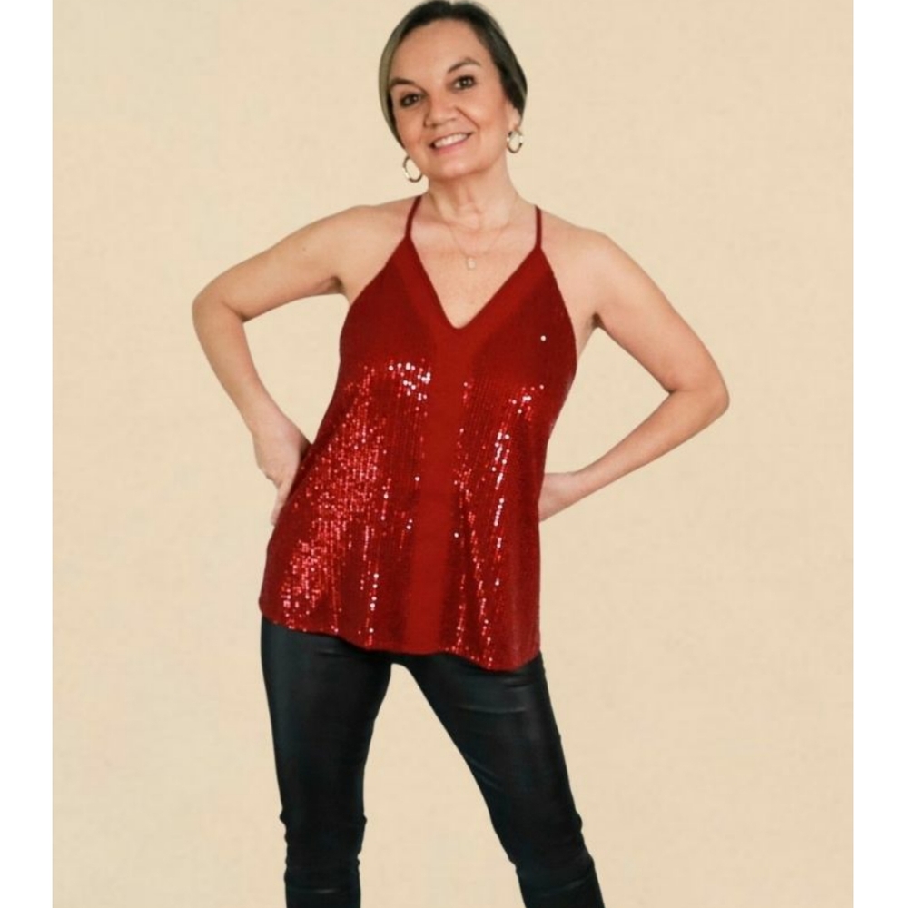 S, M 2XL Red Sequin Top